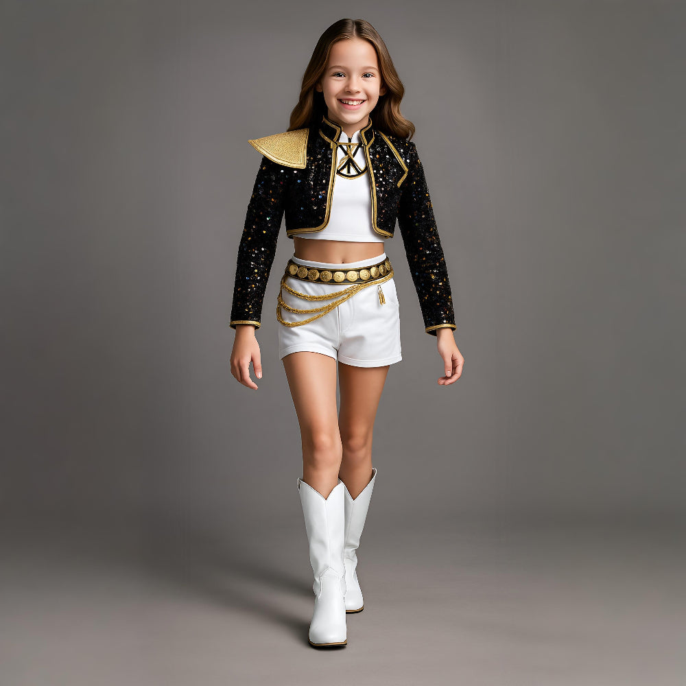 Halloween Costume Set Glitter Jacket Shorts