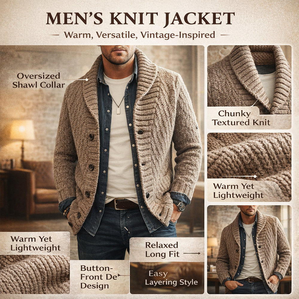Men's Knit Jacket - Long Oversized Shawl Collar
