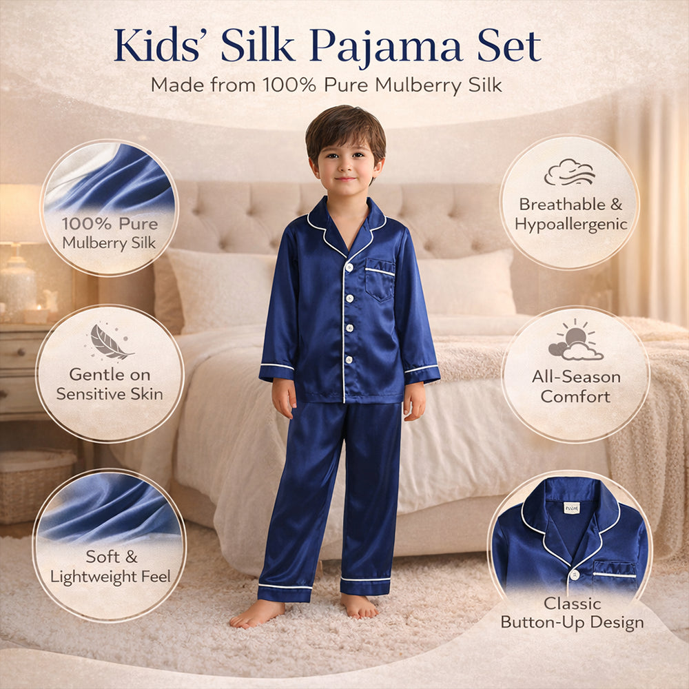 Silk Kids Pajama Set Pure Mulberry Comfort