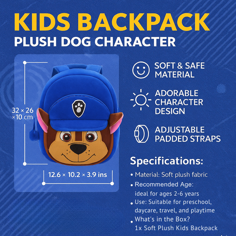Kids Backpack Plush Dog Character School Bag Lightweight Comfort