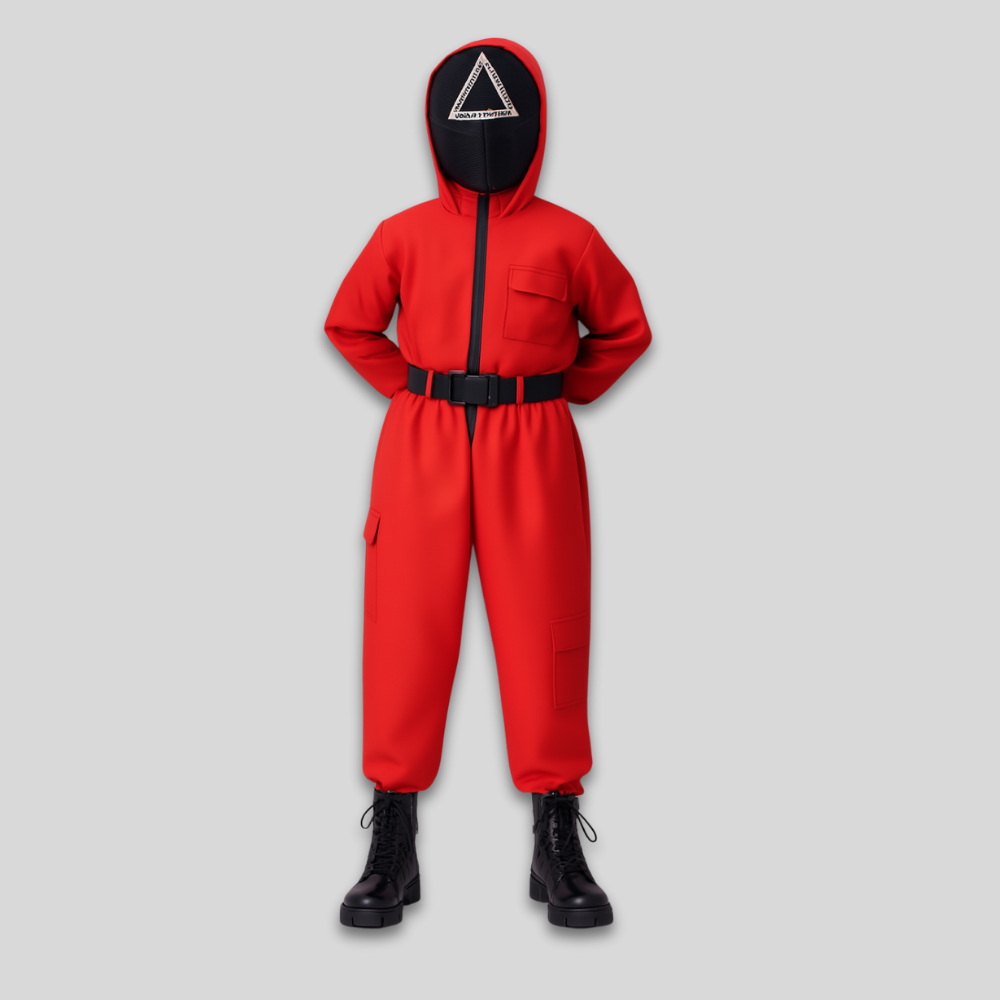 Kids Halloween Jumpsuit with Mask – Red Cosplay Guard Costume