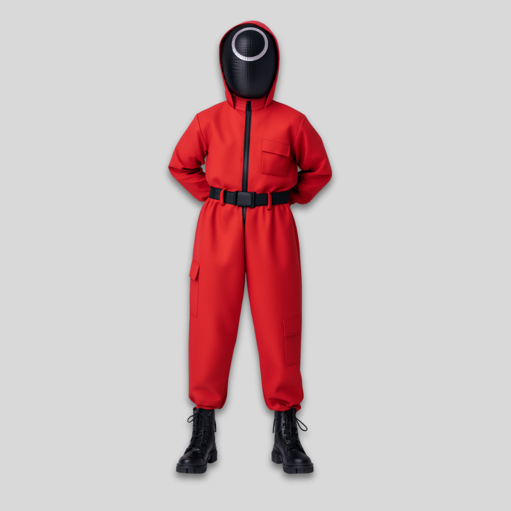 Kids Halloween Jumpsuit with Mask – Red Cosplay Guard Costume