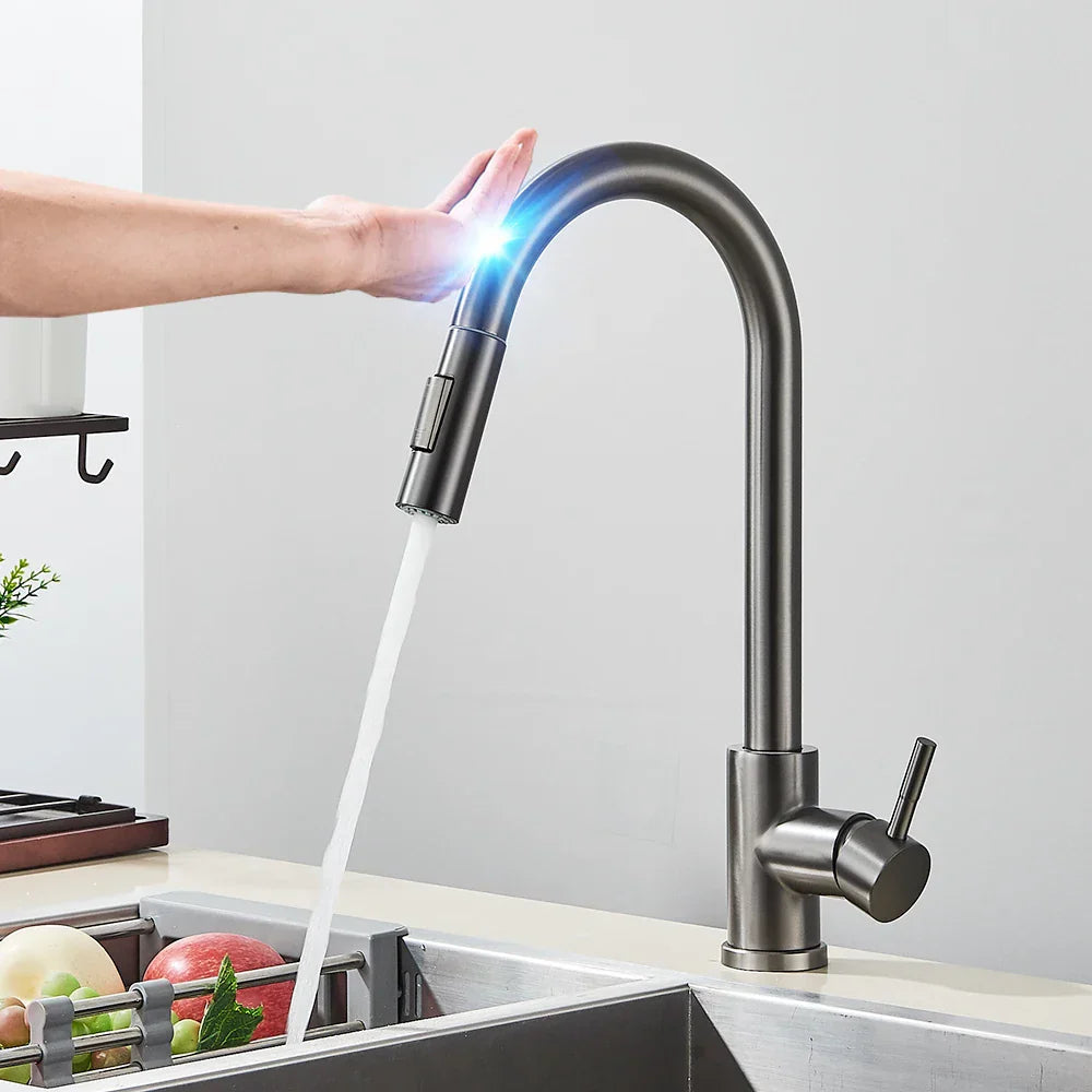 Kitchen Taps Smart Touch Pull-Out Faucet Brushed Nickel Finish 2