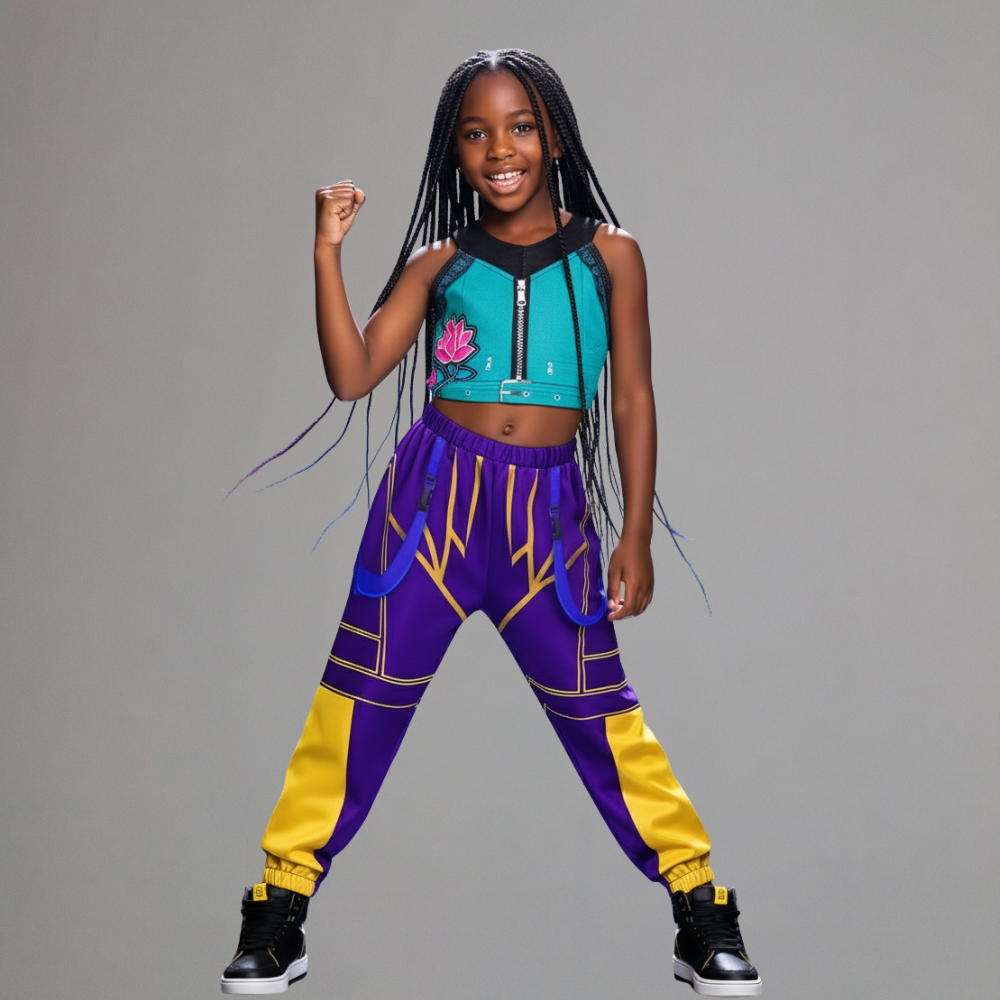 Kids Halloween Dance Costume Set Colourful Pants Crop Top