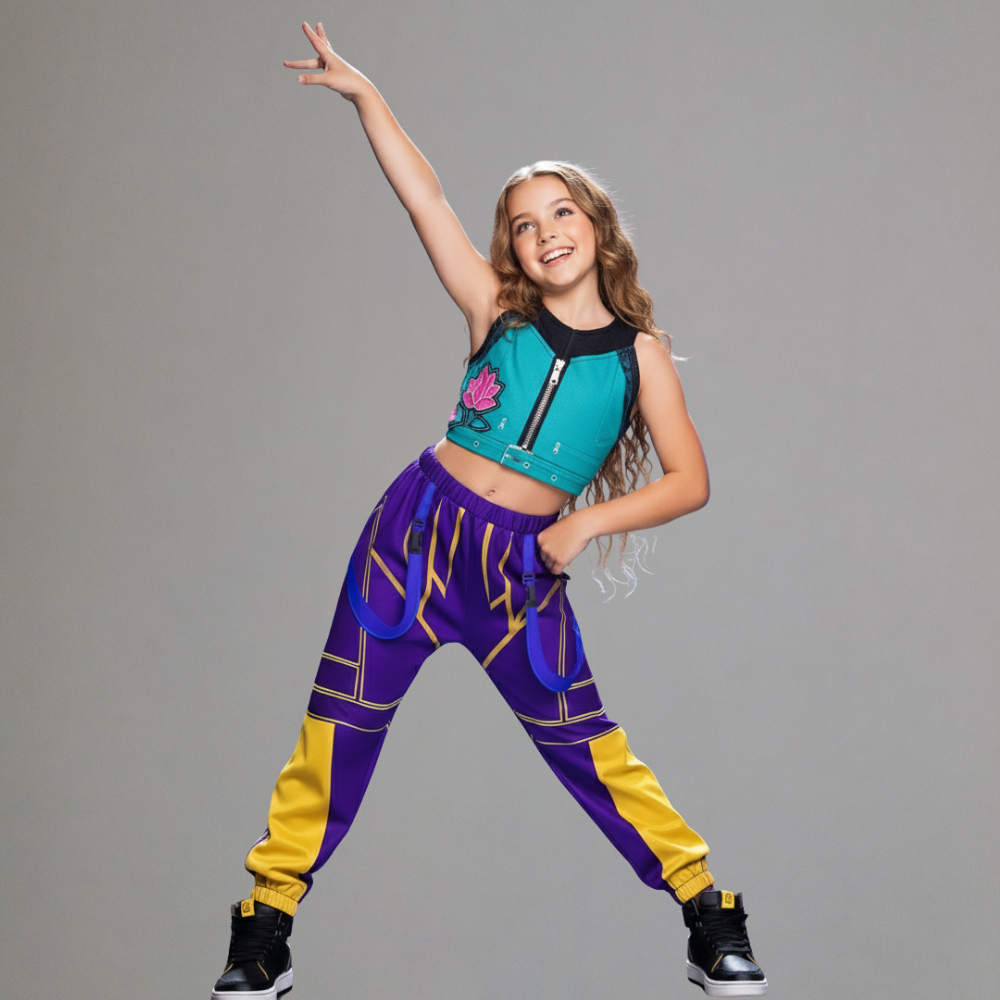 Kids Halloween Dance Costume Set Colourful Pants Crop Top