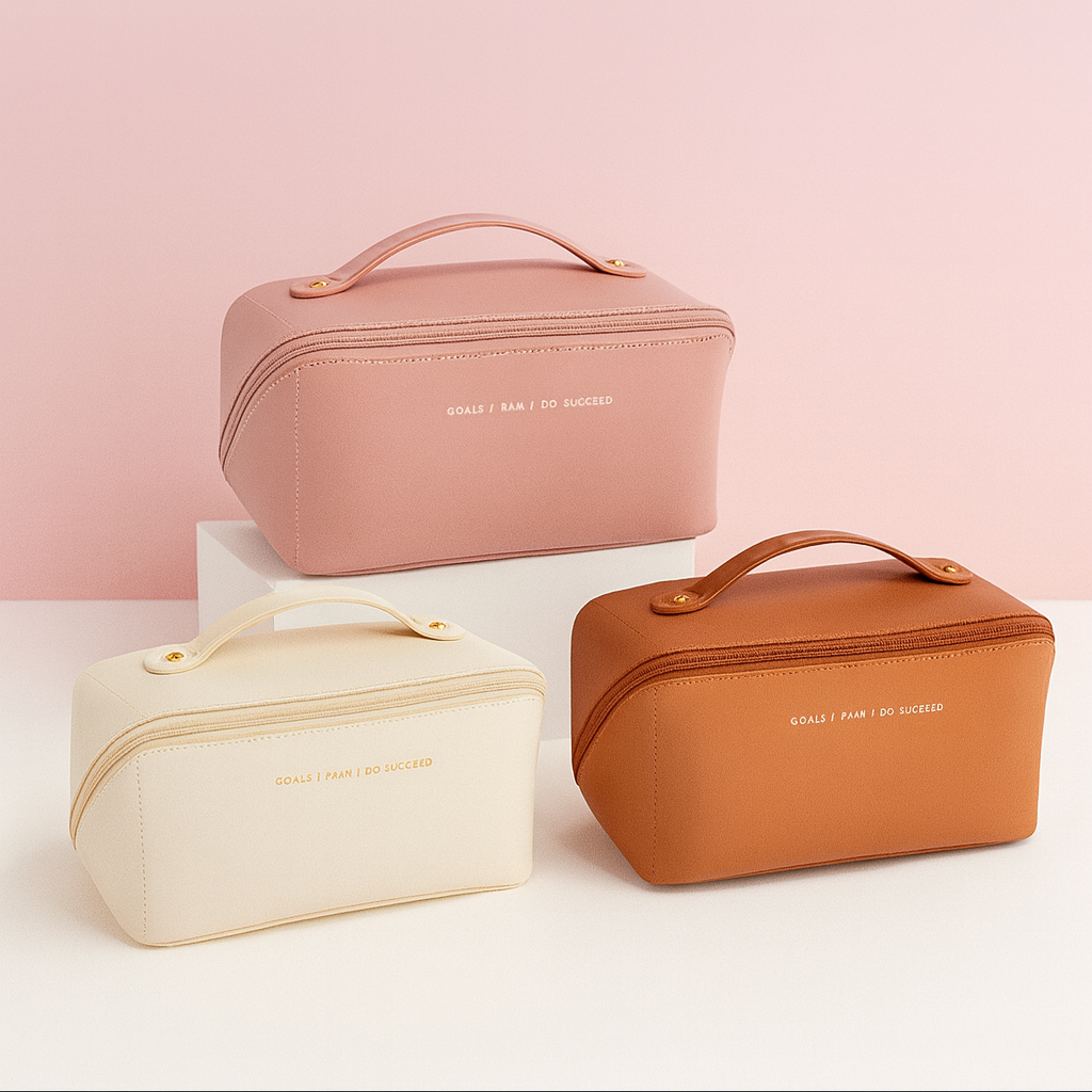 Makeup Bag Large Capacity PU Leather Travel Cosmetic Organizer