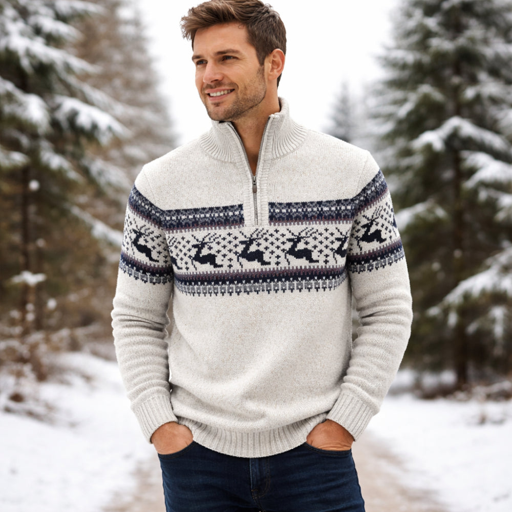 Men's Christmas Knit Sweater - Long Zipper Turtleneck