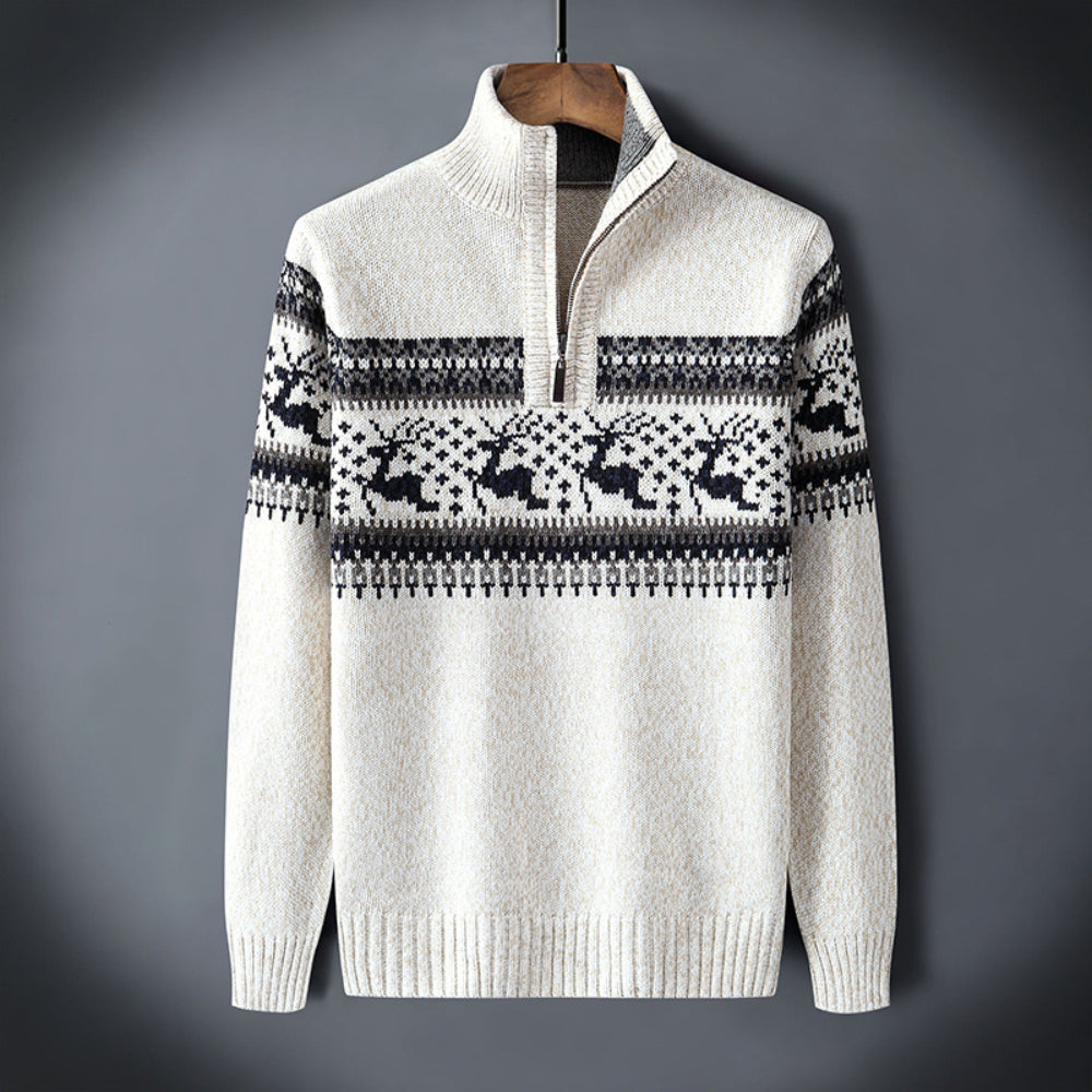 Men's Christmas Knit Sweater - Long Zipper Turtleneck