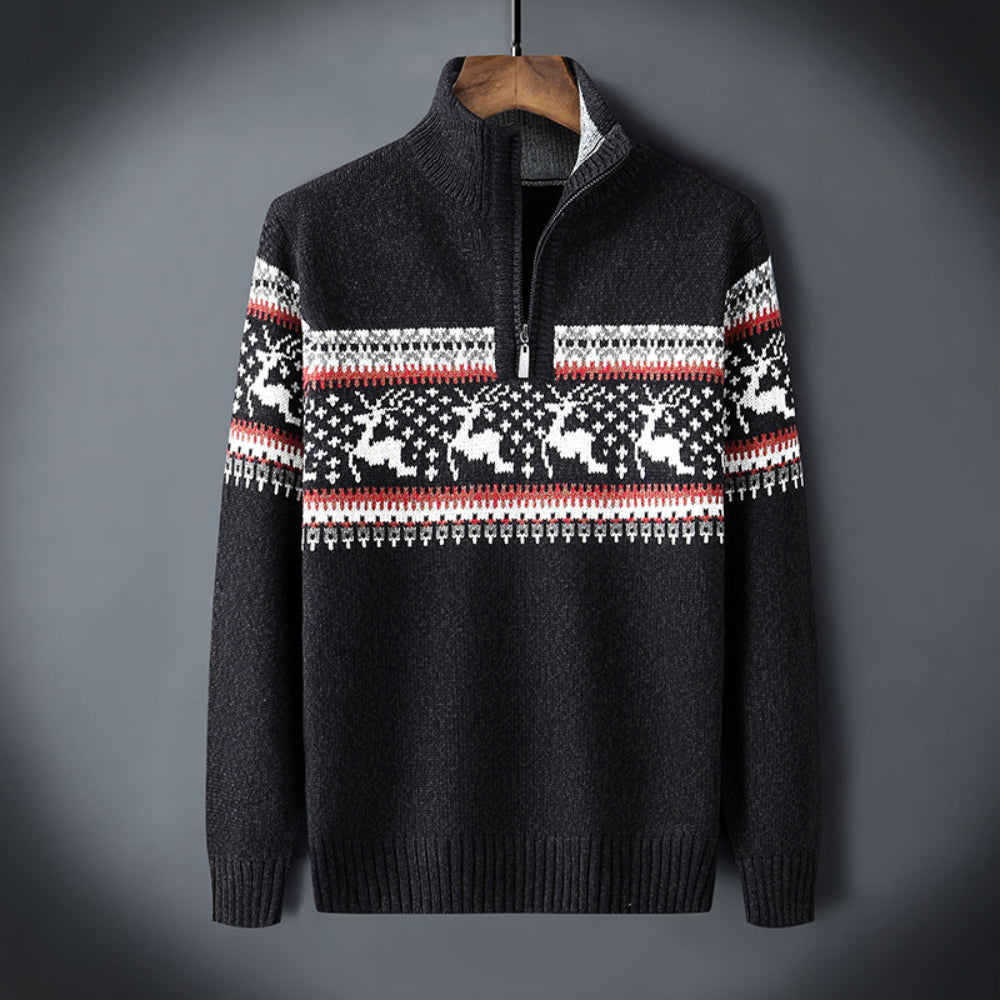 Men's Christmas Knit Sweater - Long Zipper Turtleneck