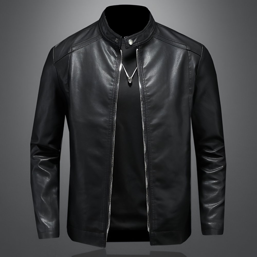 Men’s Slim Fit Leather Jacket - Lightweight Long Sleeve