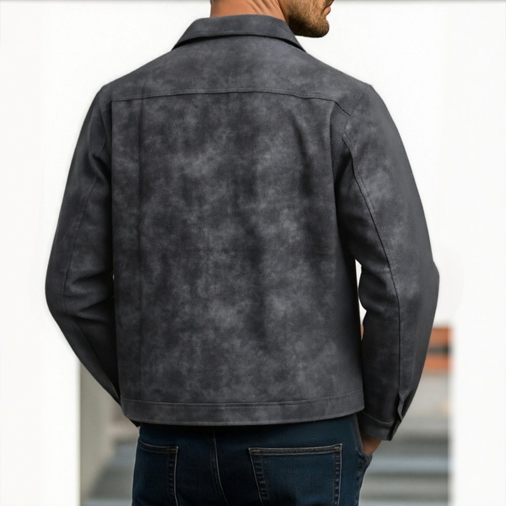 Men's Bomber Leather Jacket - Lightweight Zip-Up