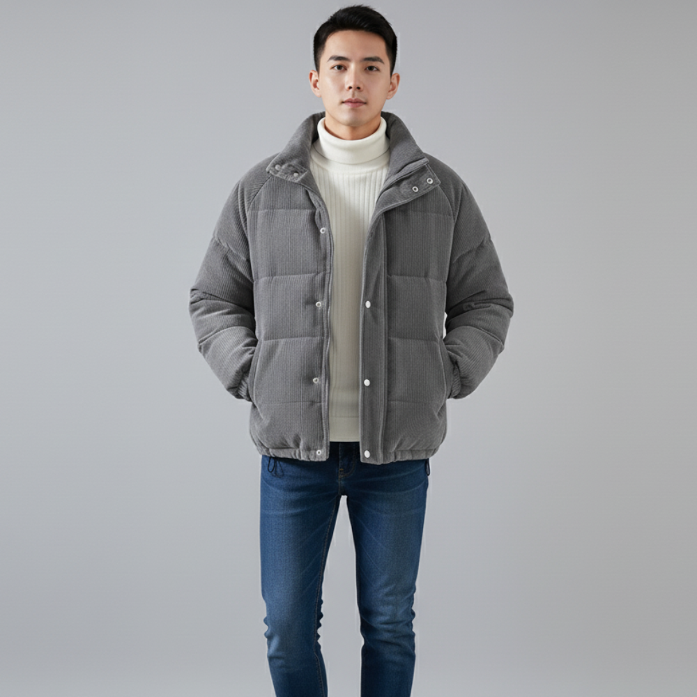 Men's Corduroy Puffer Jacket - Lightweight Winter Outerwear