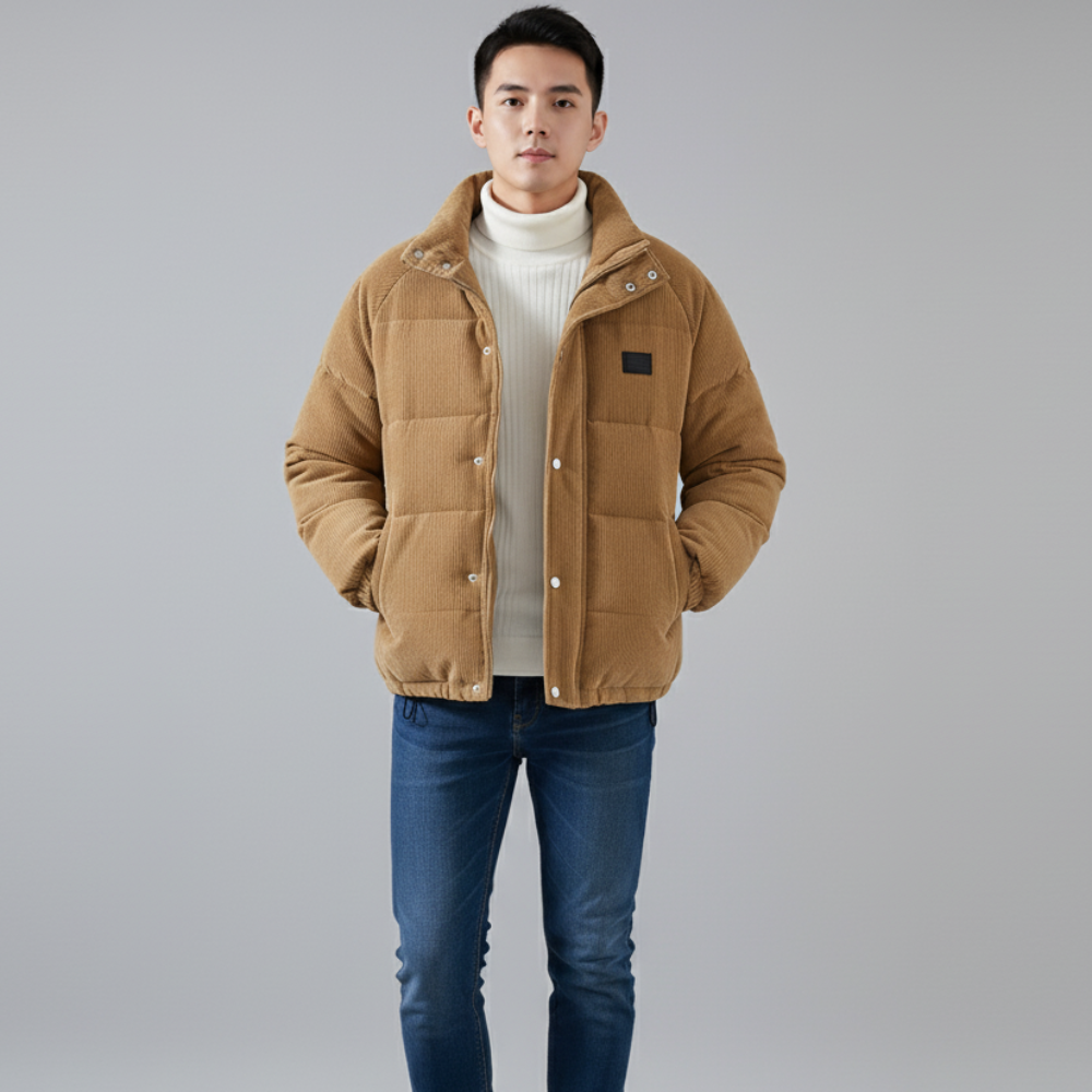 Men's Corduroy Puffer Jacket - Lightweight Winter Outerwear