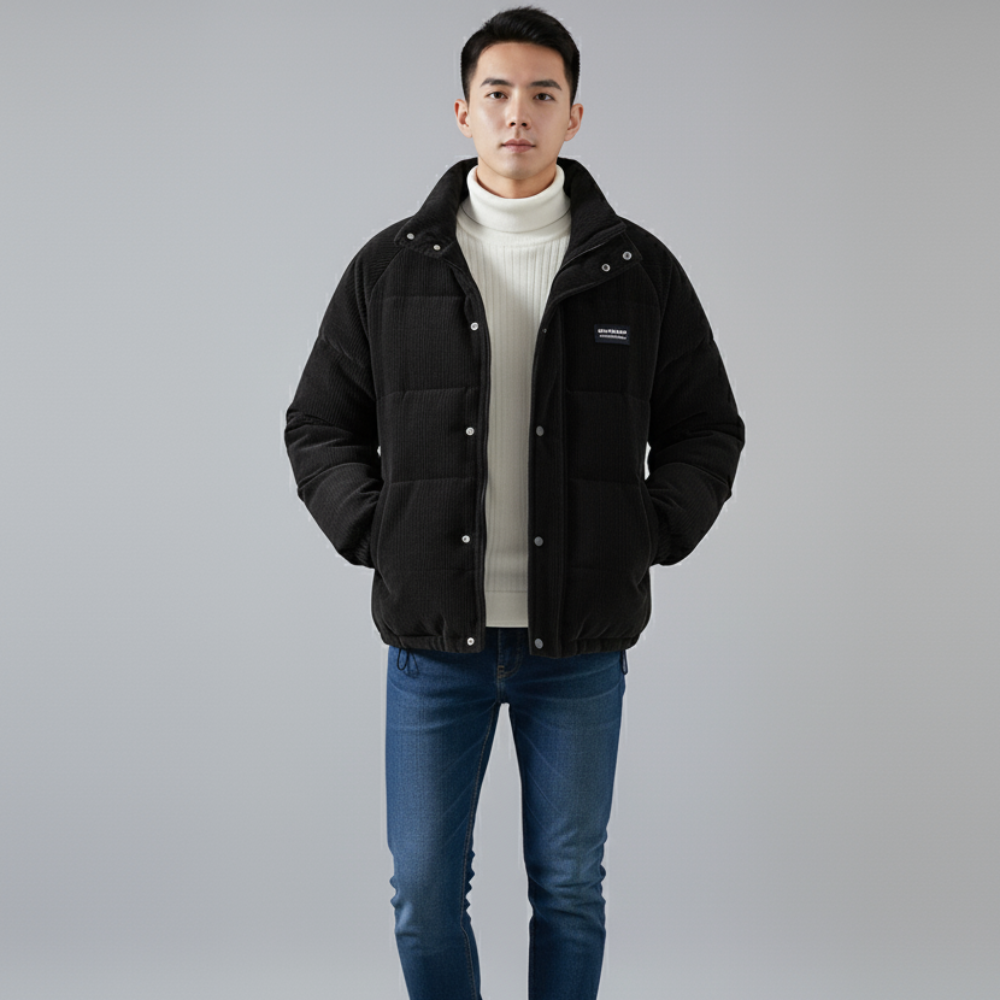 Men's Corduroy Puffer Jacket - Lightweight Winter Outerwear