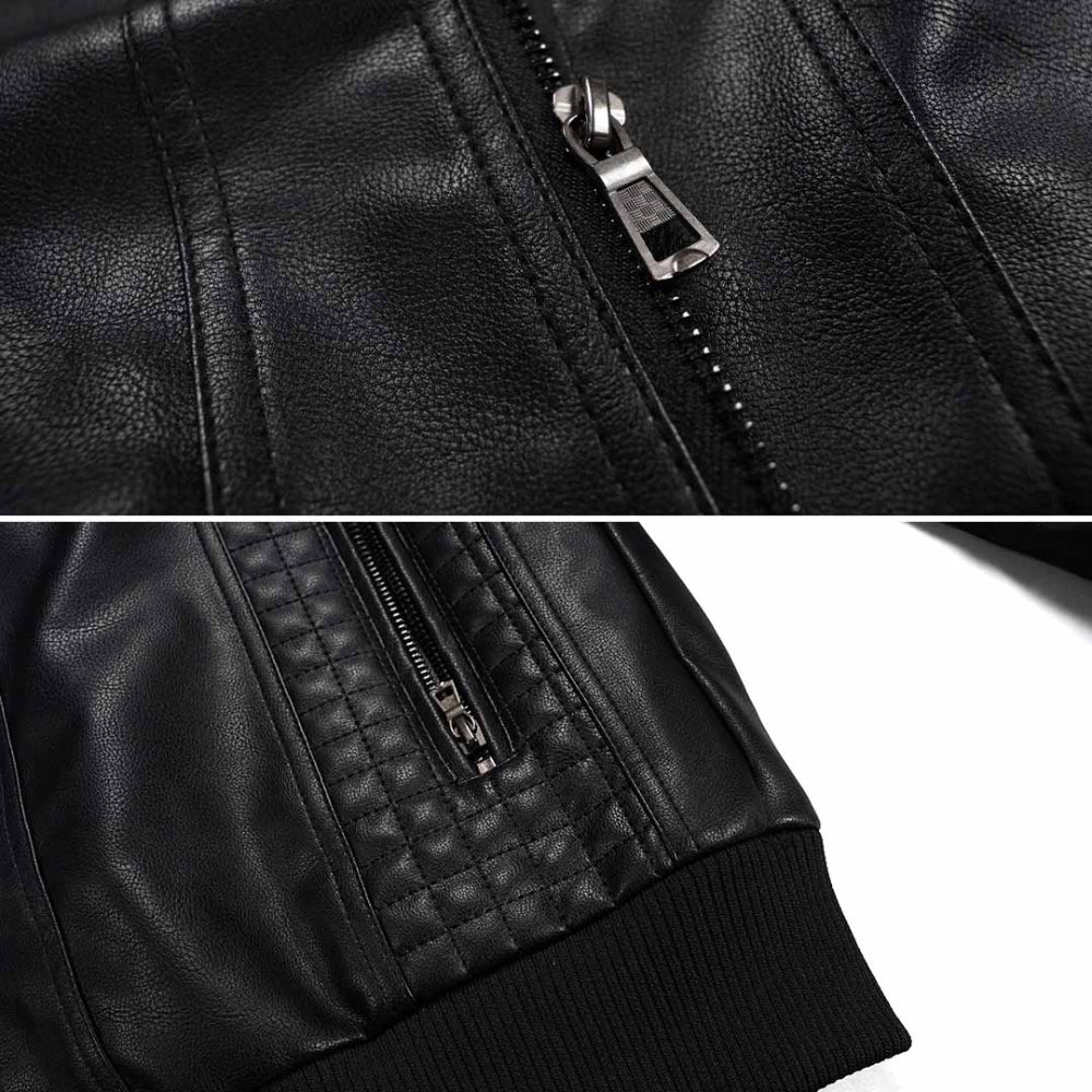 Men's Faux Leather Jacket - Hooded Lightweight