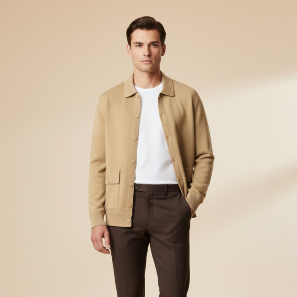 Men's Lightweight Knit Jacket - Long Sleeve Buttoned