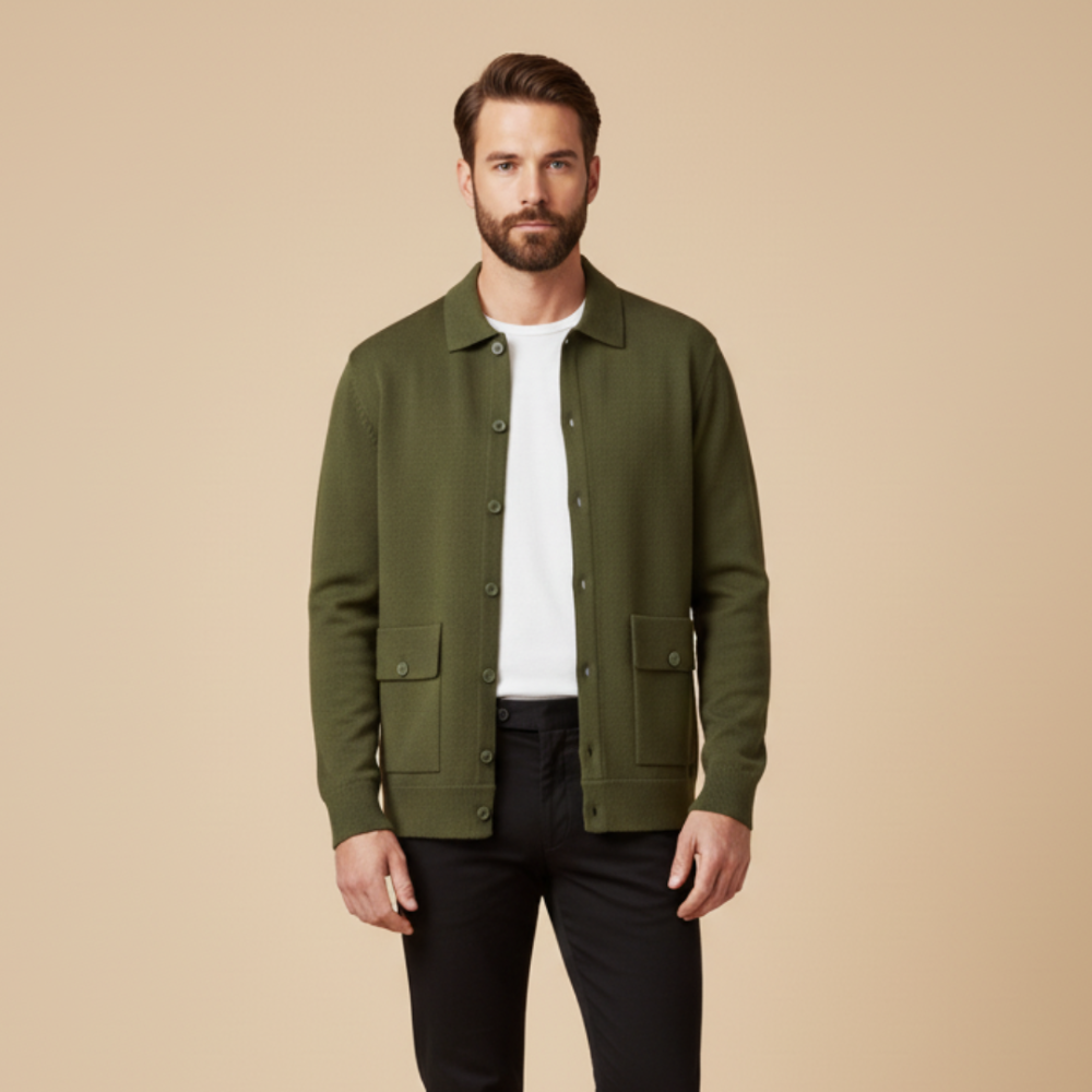 Men's Lightweight Knit Jacket - Long Sleeve Buttoned