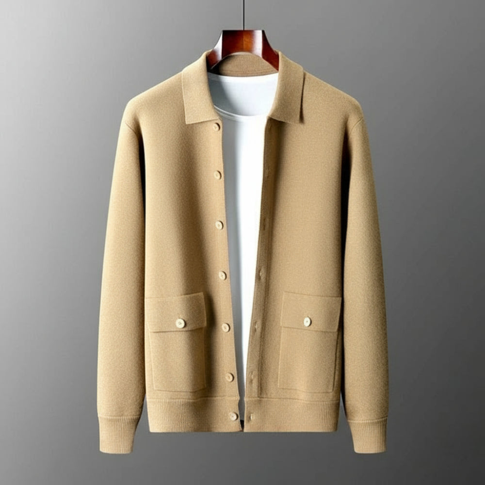 Men's Lightweight Knit Jacket - Long Sleeve Buttoned
