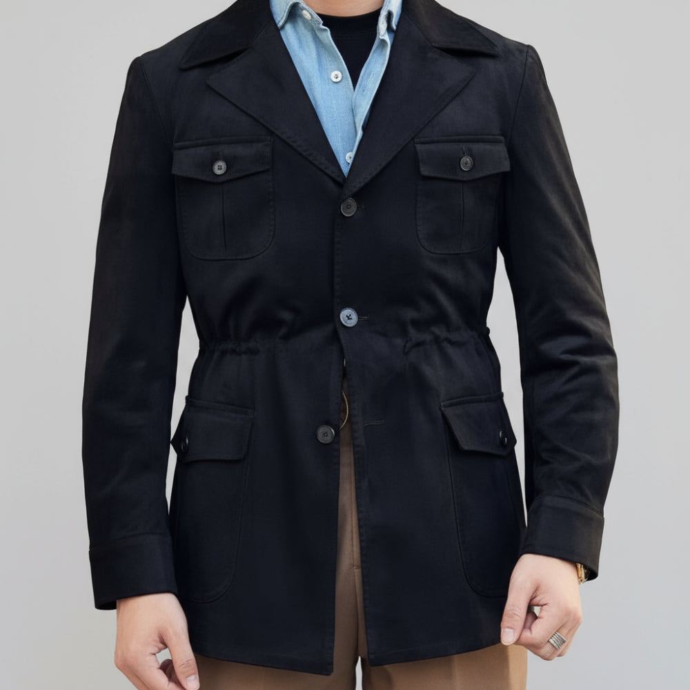 Men's Long Suede Jacket - Lightweight Overcoat