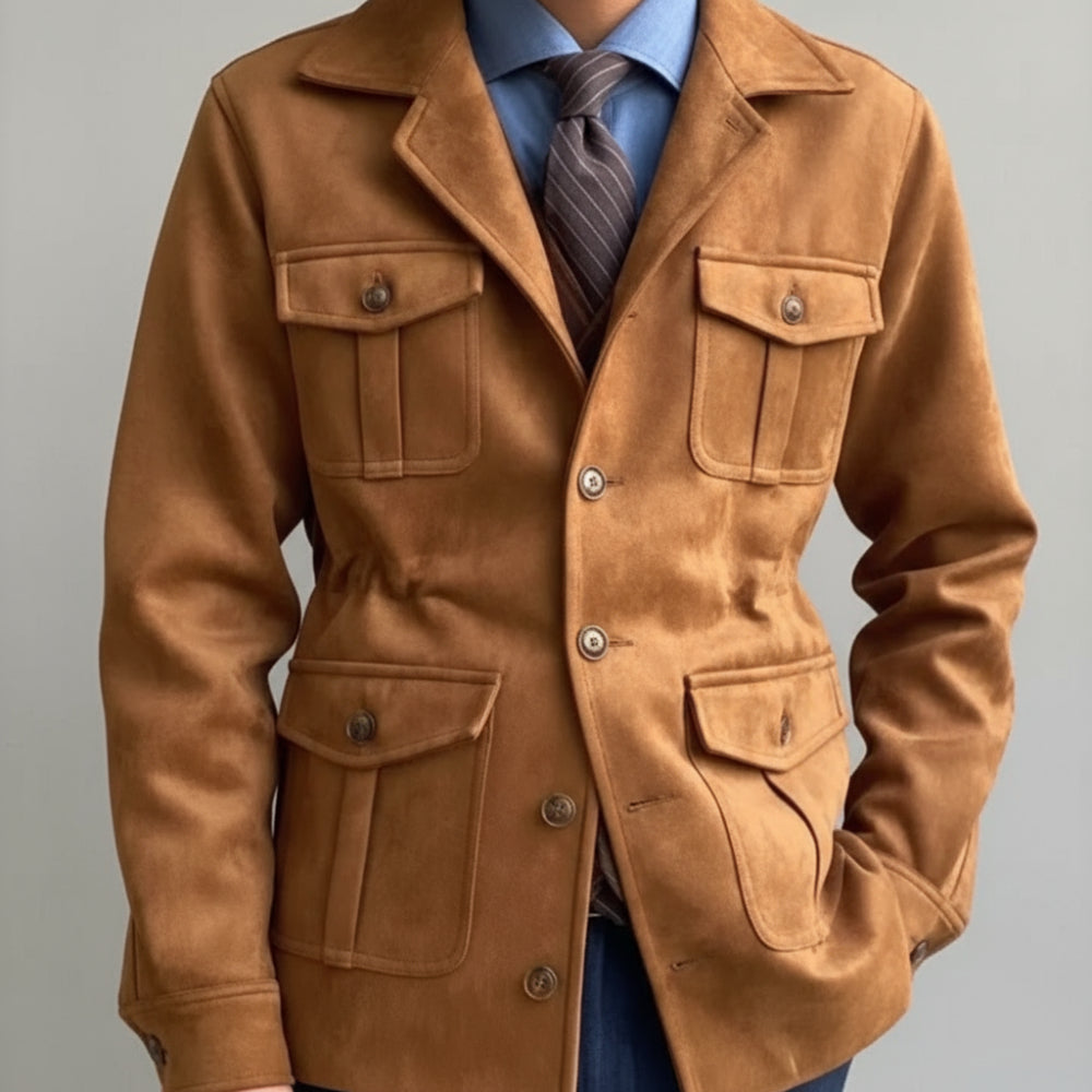 Men's Long Suede Jacket - Lightweight Overcoat