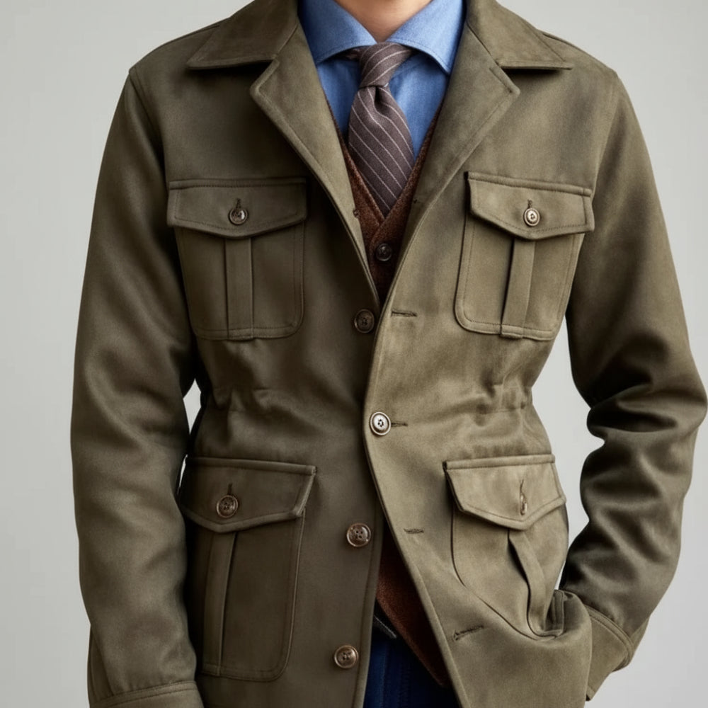 Men's Long Suede Jacket - Lightweight Overcoat