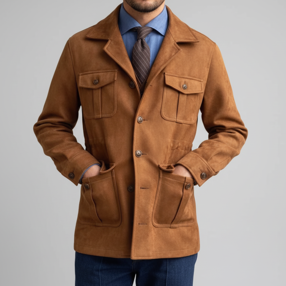Men's Long Suede Jacket - Lightweight Overcoat