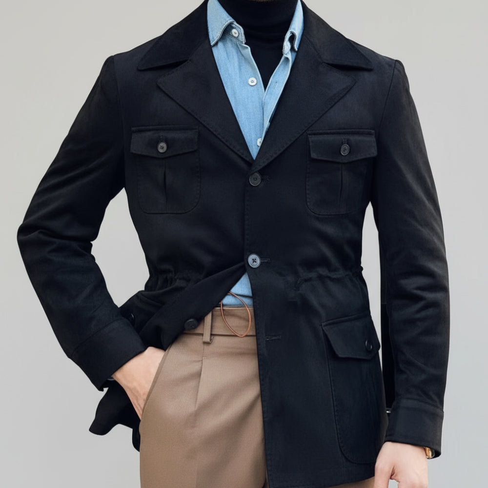 Men's Long Suede Jacket - Lightweight Overcoat