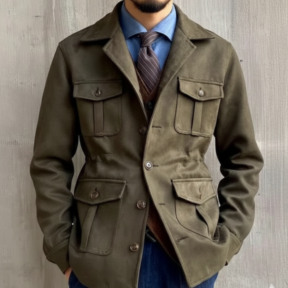 Men's Long Suede Jacket - Lightweight Overcoat