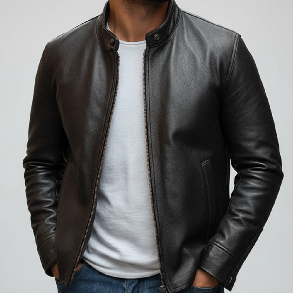 Men's Slim Fit Leather Jacket - Lightweight Long Sleeve