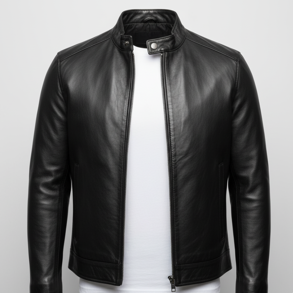 Men's Slim Fit Leather Jacket - Lightweight Long Sleeve