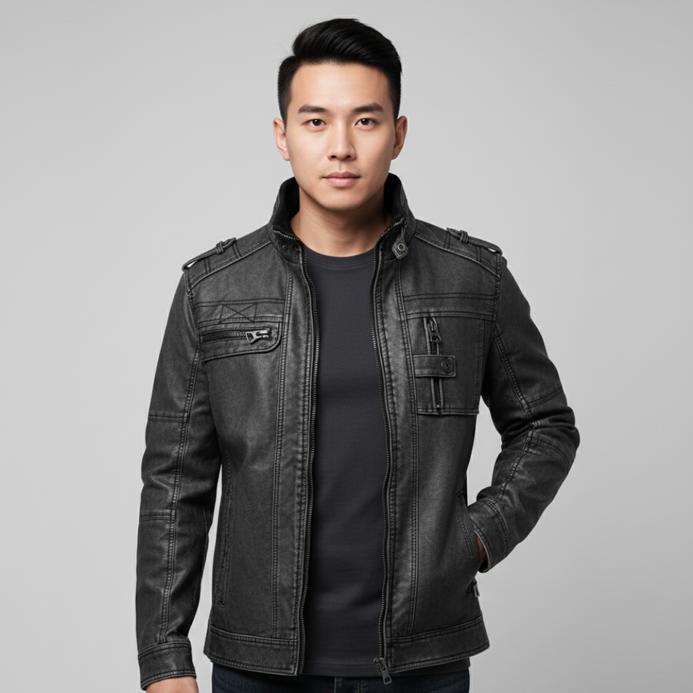 Men's Vintage Leather Jacket - Slim Fit Motorcycle Style