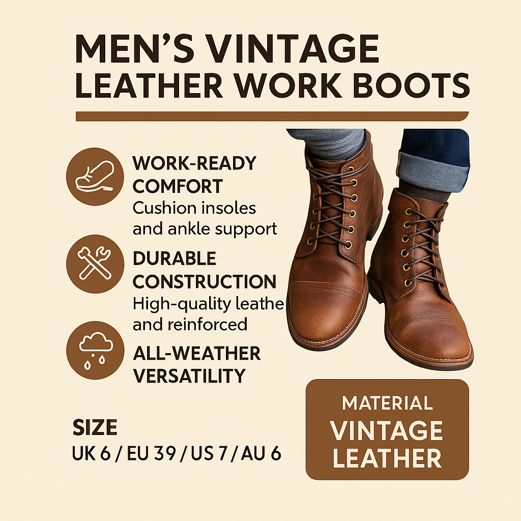 Men’s Vintage Leather Work Boots | Ankle Lace-Up