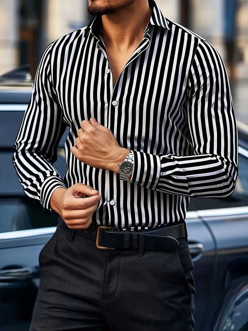 Men's long sleeve striped shirt | Casual designer fit