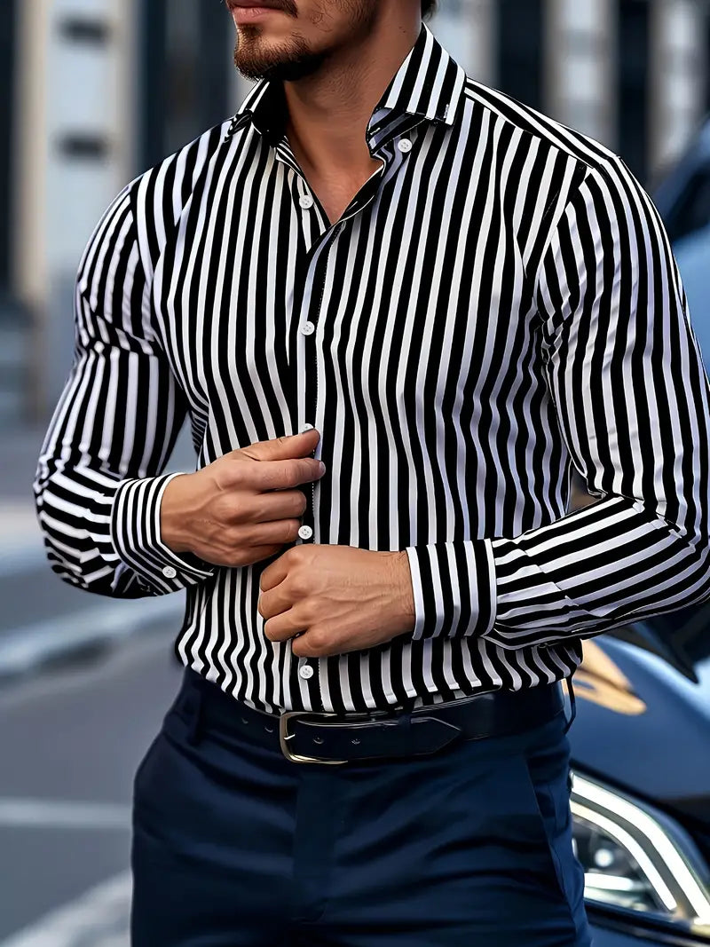 Men's long sleeve striped shirt | Casual designer fit