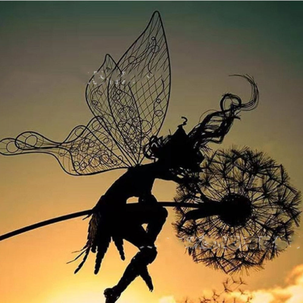 Metal Garden Sculpture Fairy Outdoor Statues Weather-Resistant Decor 8