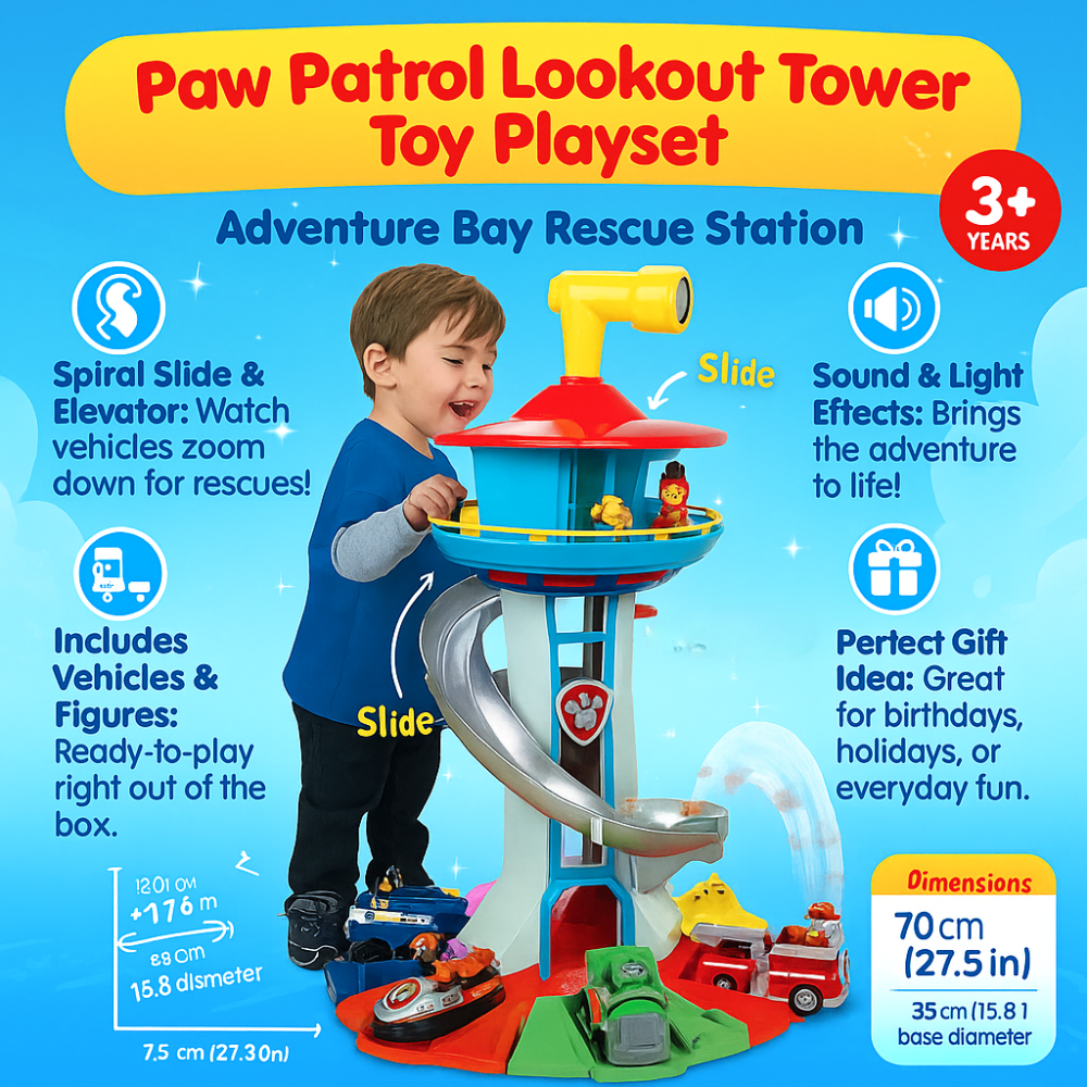 Outdoor Playset Lookout Tower Slide Car Ramp Toy for Kids 2