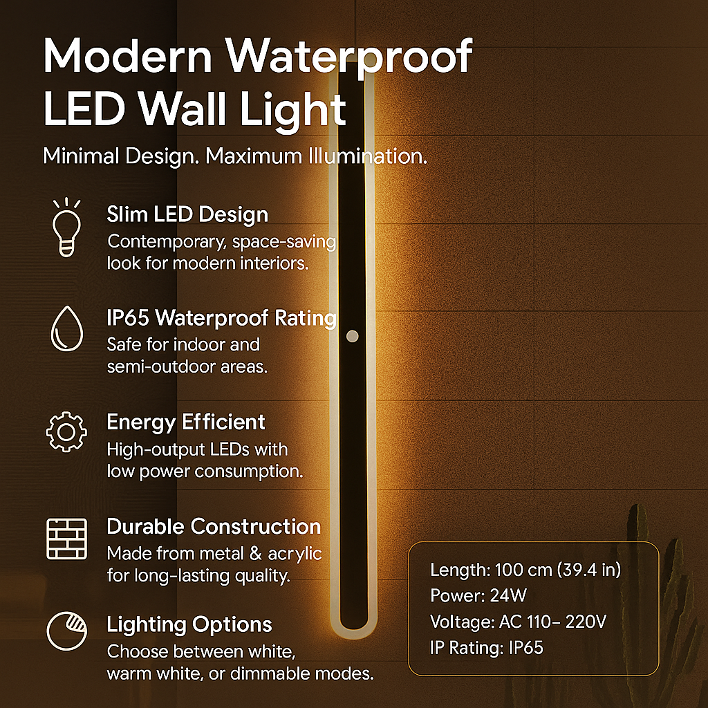 Outdoor Waterproof LED Wall Light Slim Bar Modern Design 2