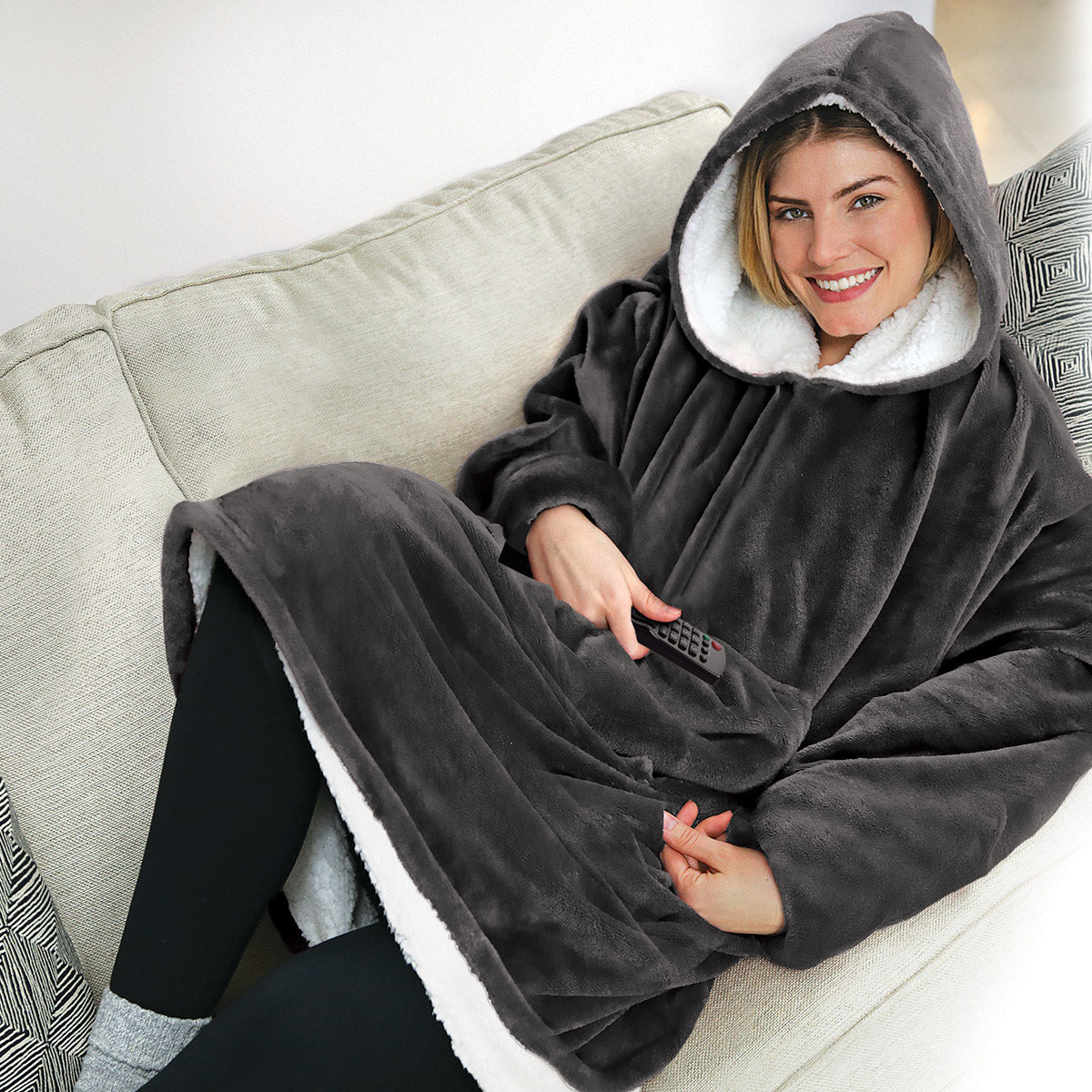 Oversized Fleece Hoodie Reversible Sherpa Lined Comfortable Wear 6