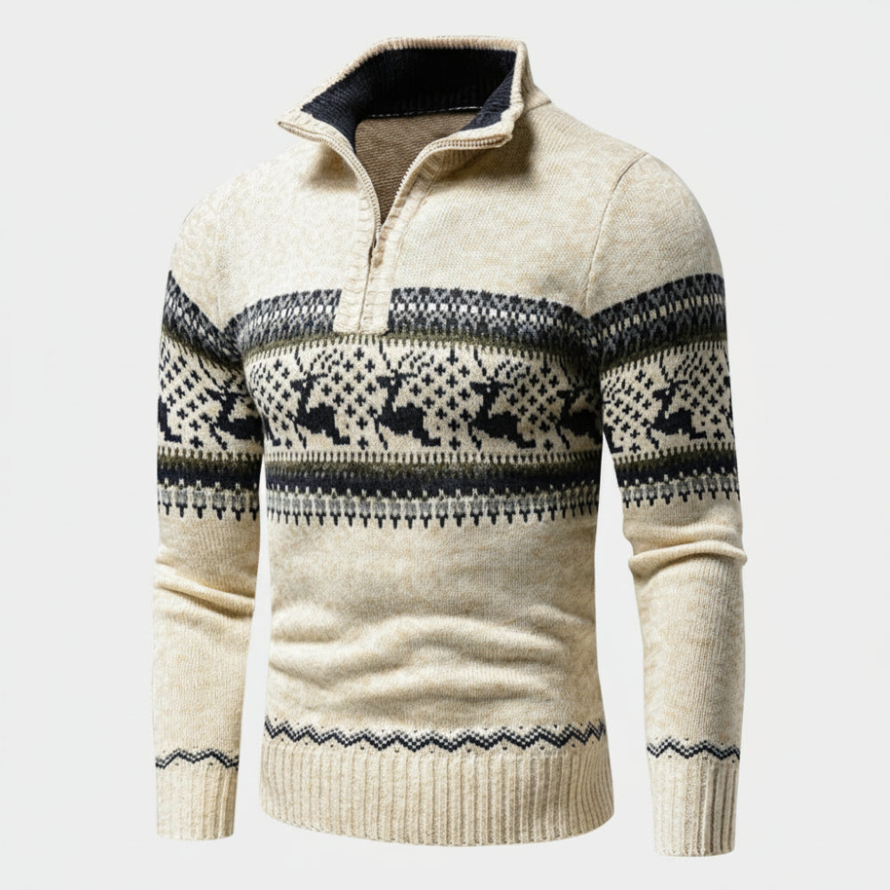 Men's Christmas Knit Sweater - Zipper Long Turtleneck