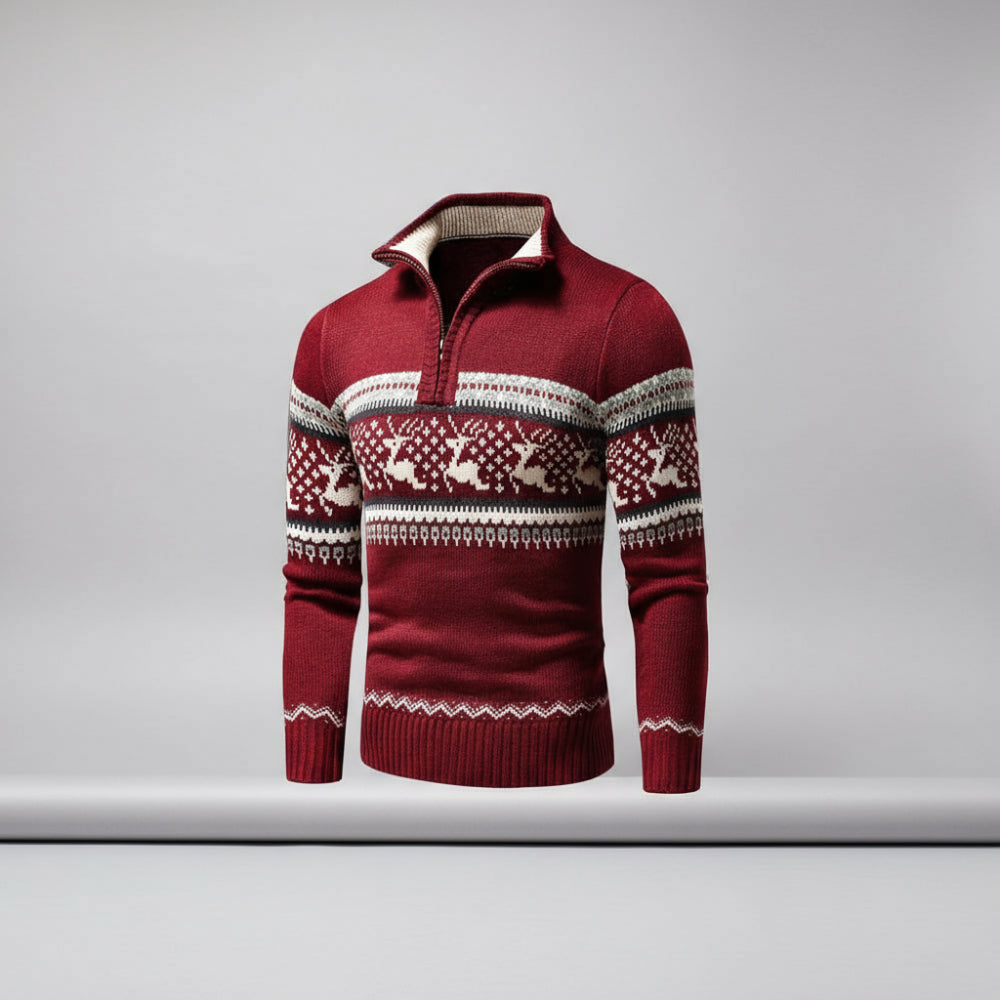 Men's Christmas Knit Sweater - Zipper Long Turtleneck