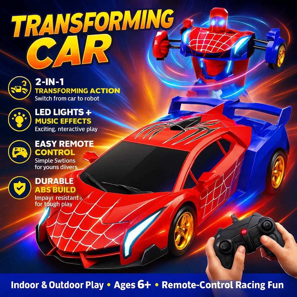 Remote Control Transforming Car Toy with Lights and Music Gift for Kids