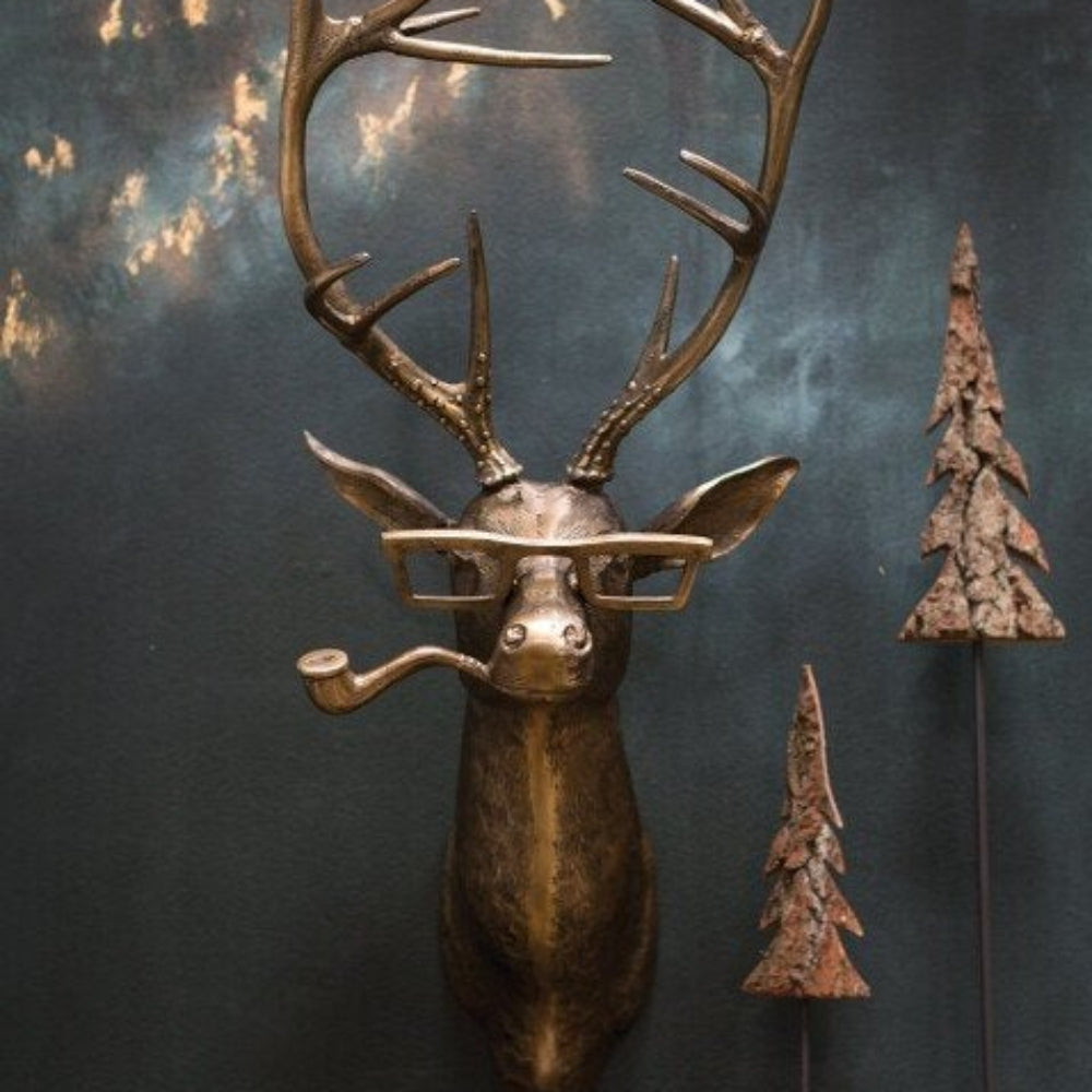 Rustic Deer Head Wall Art Decoration with Textured Antlers 0