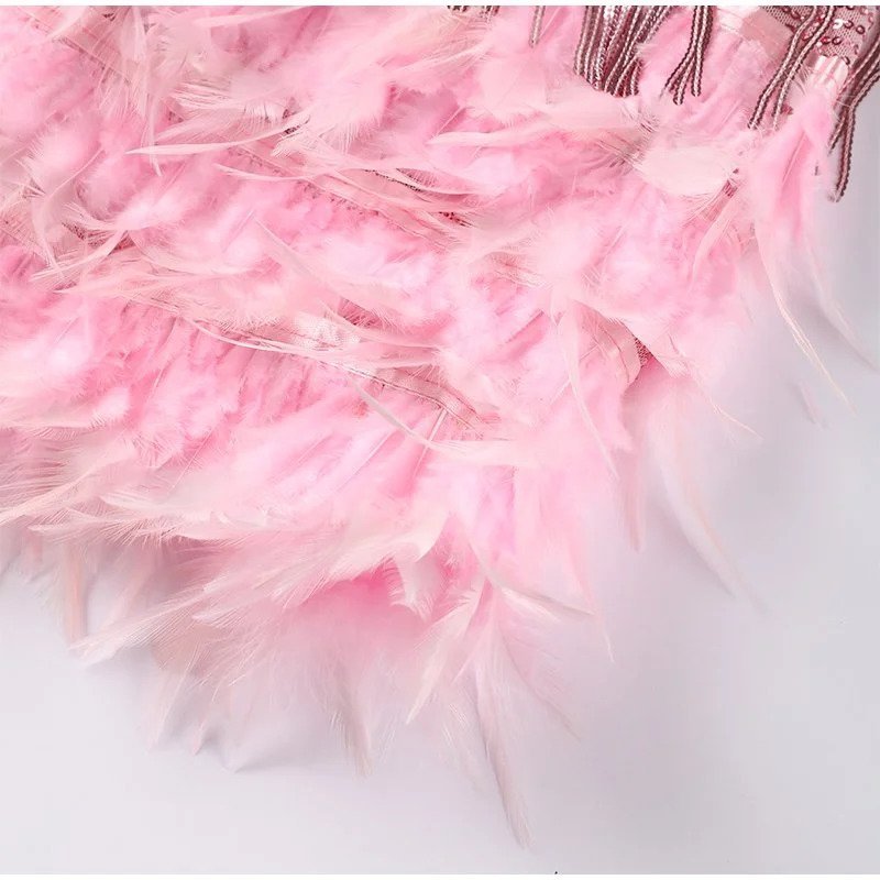Robe de cocktail à plumes et sequins pour femme | Robe de soirée courte