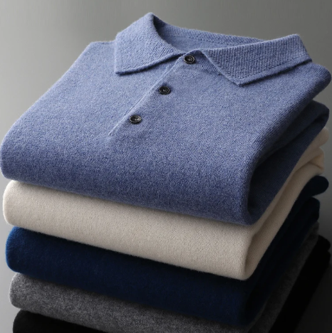 Men’s Oversized Knit Polo Shirt | Long Sleeve Casual Top