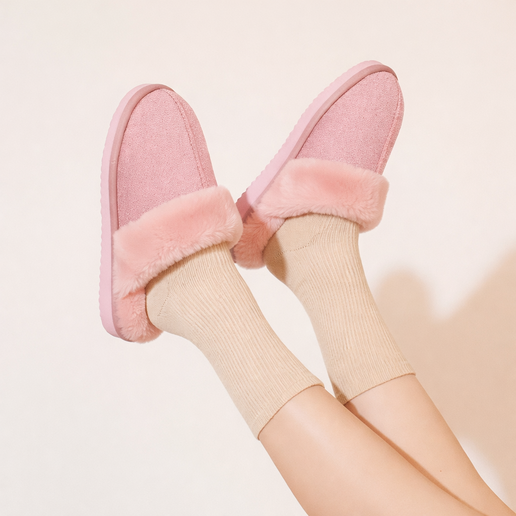 Slippers Women Cozy Faux Fur Lined Memory Foam Indoor Outdoor