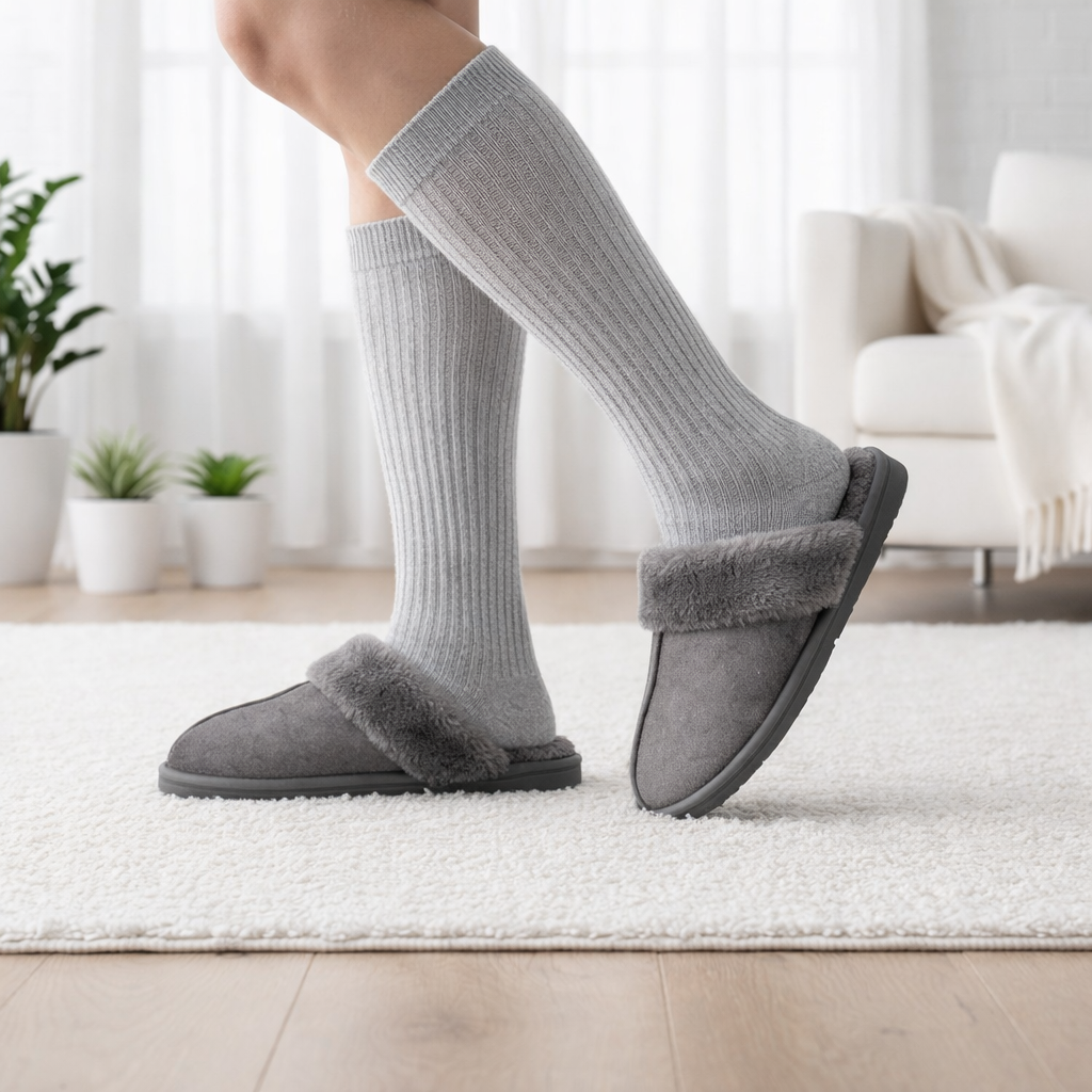 Slippers Women Cozy Faux Fur Lined Memory Foam Indoor Outdoor