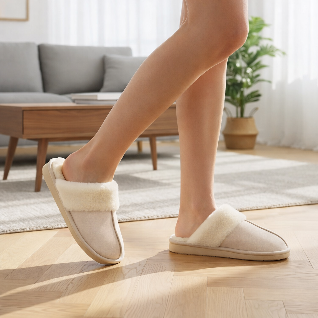 Slippers Women Cozy Faux Fur Lined Memory Foam Indoor Outdoor