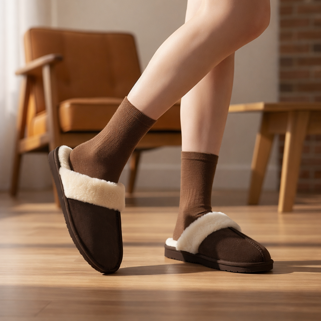 Slippers Women Cozy Faux Fur Lined Memory Foam Indoor Outdoor