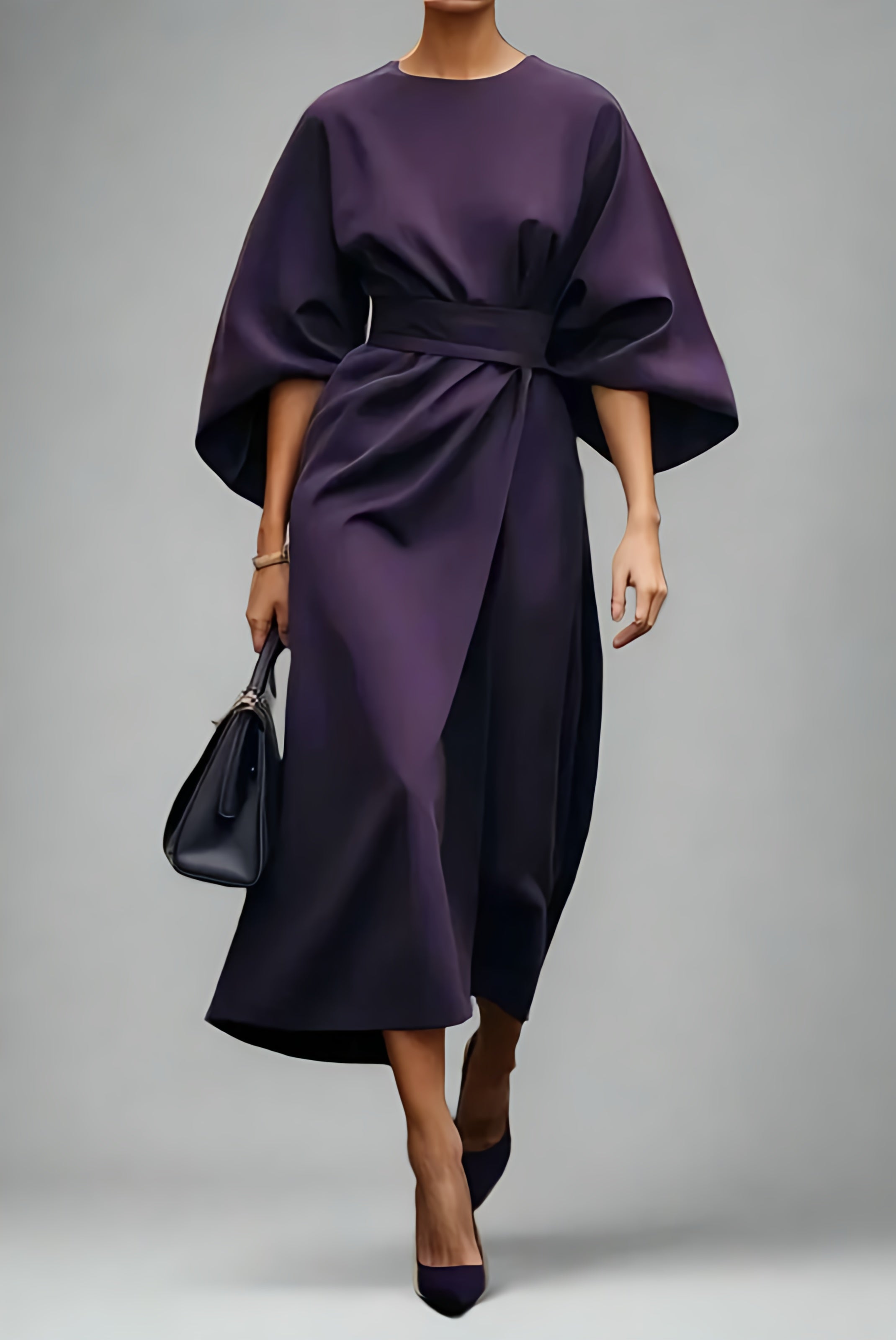 Women’s Elegant Belted Long Sleeve Dress | Minimalist Midi