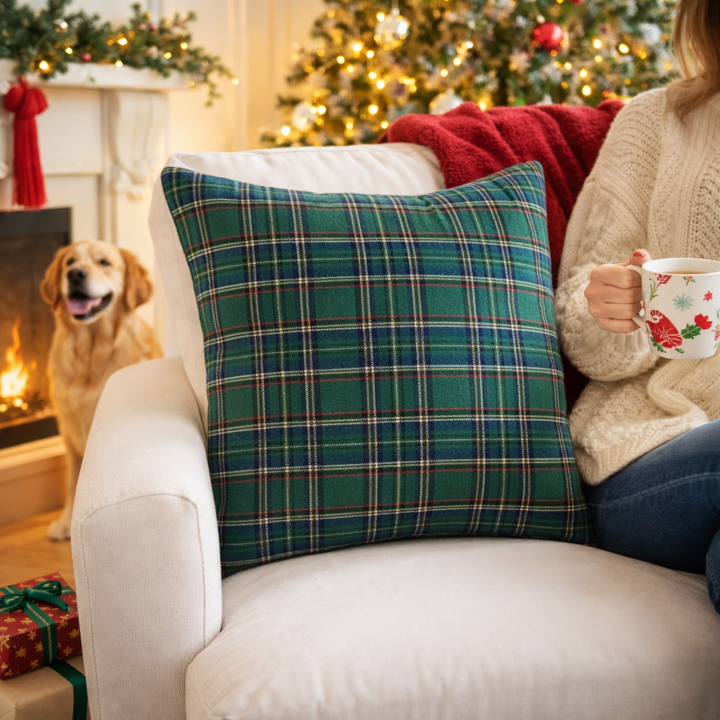 Throw Pillow Covers Plaid Christmas Tartan Polyester Cushion Set